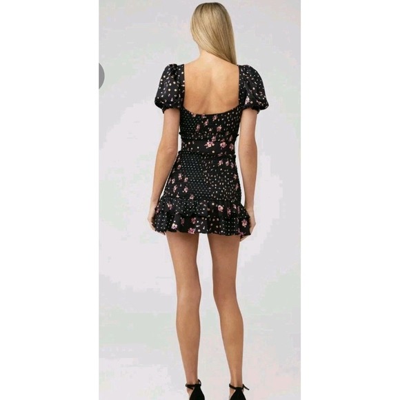 NWOT For love & Lemons black pink floral ruffle hem Camellia Mini Dress Medium - Picture 2 of 13